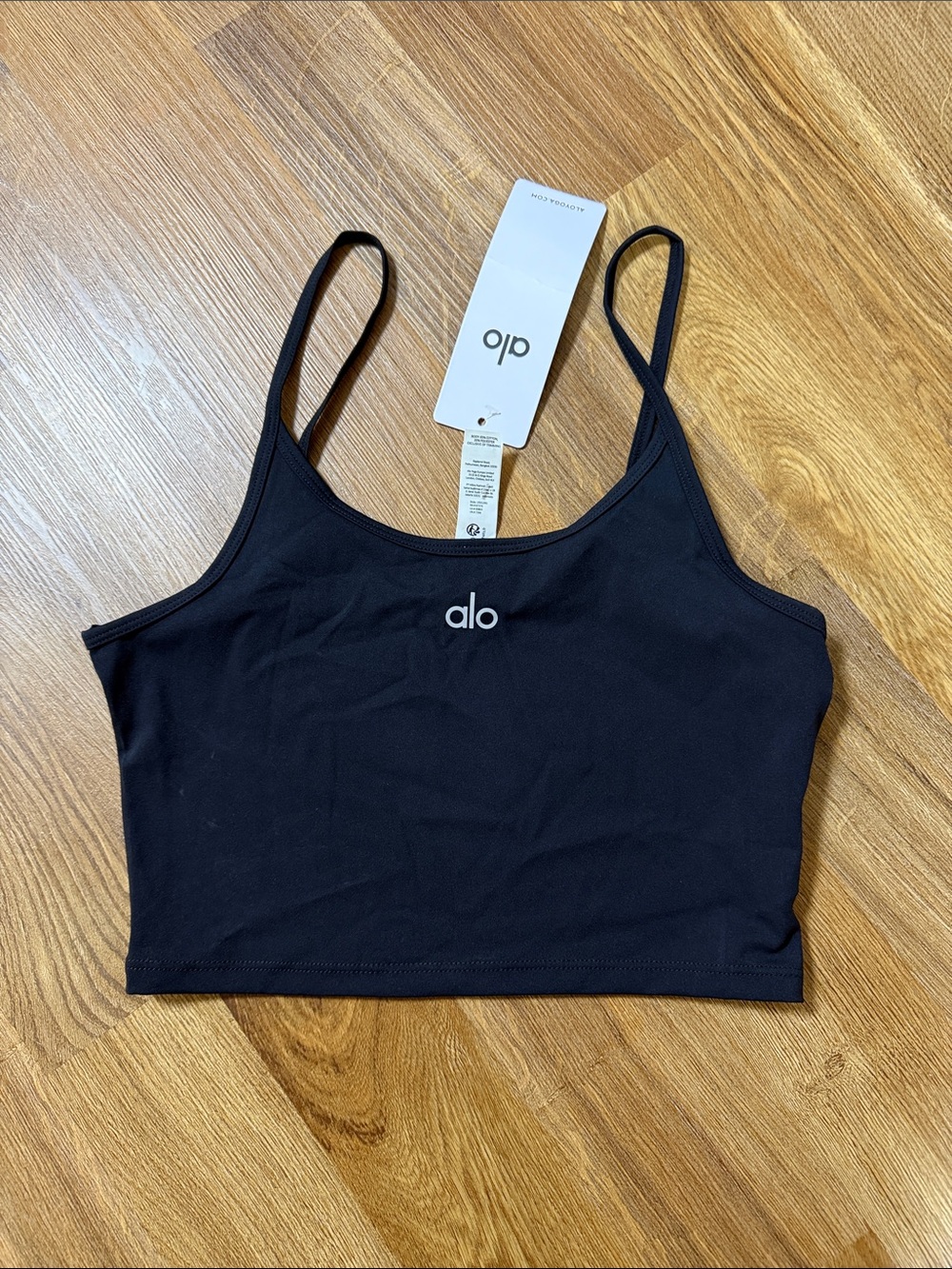 ALO Yoga Black Seamless Crop Bralette with Thin Straps